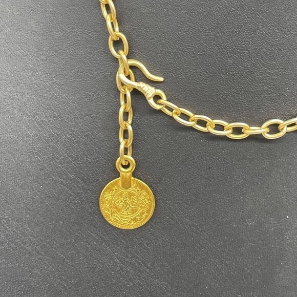 Textured Disc Statement Choker Chain Necklace Adjustable Gold Tone 20.5 Inches - Picture 6 of 6